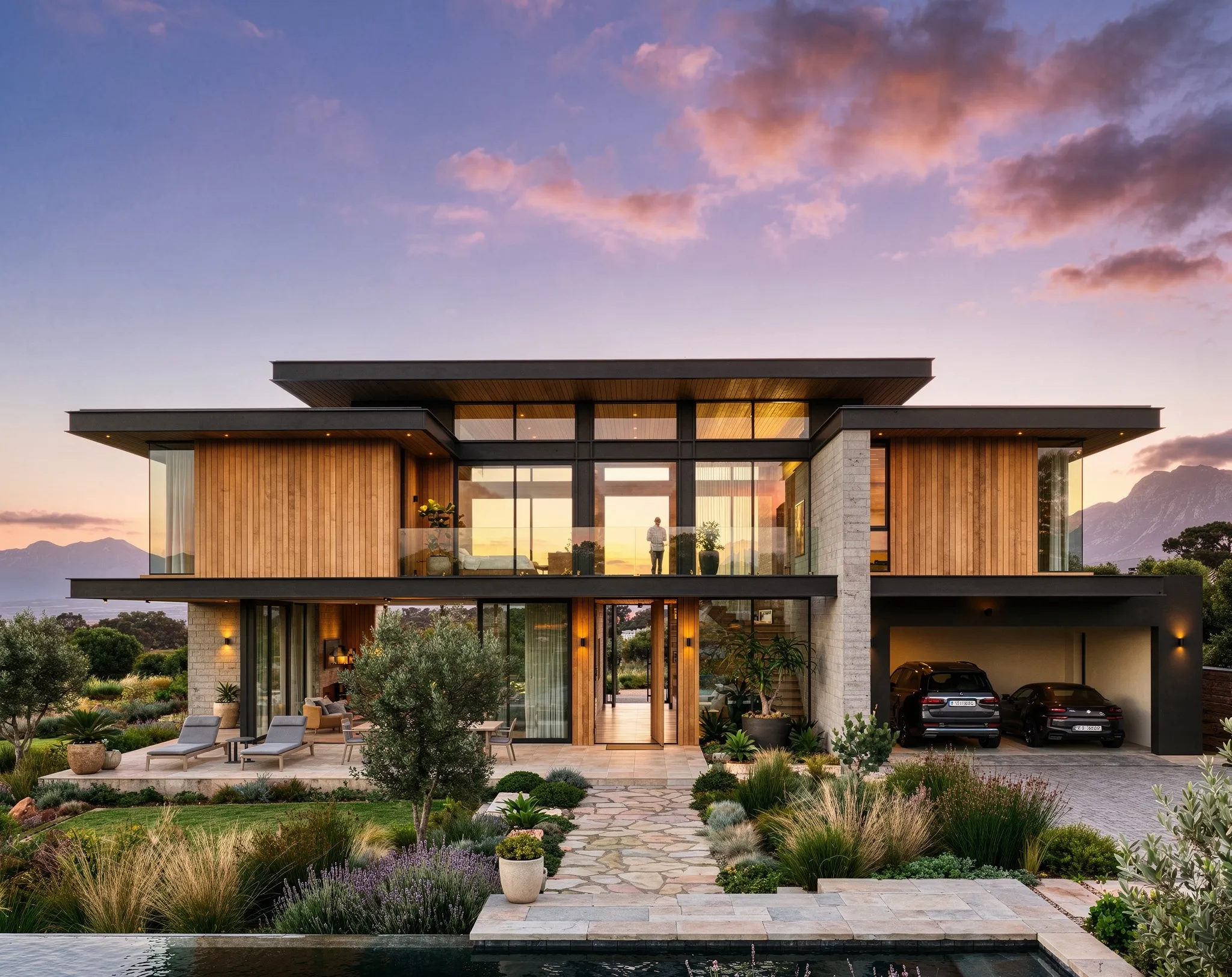 Exterior render edited with different lighting and time of day