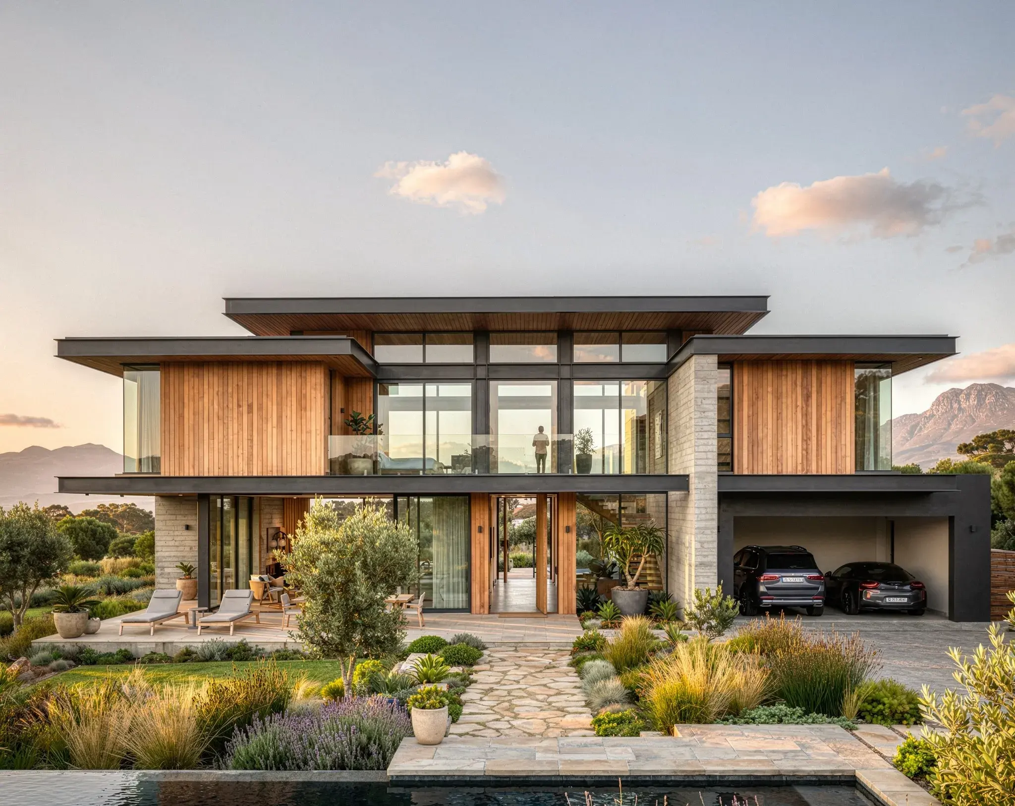 Photorealistic exterior architectural render generated from a SketchUp model using Vibe3D AI rendering