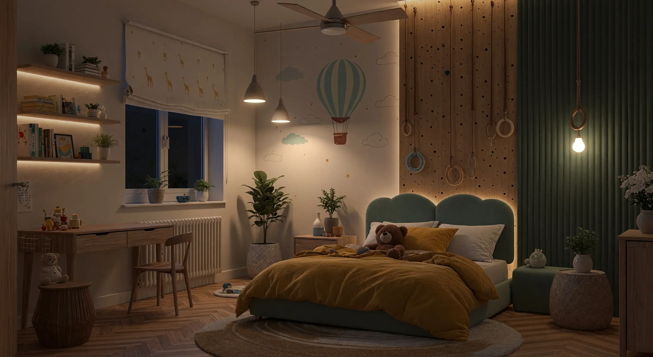 Interior render relit to a night mood