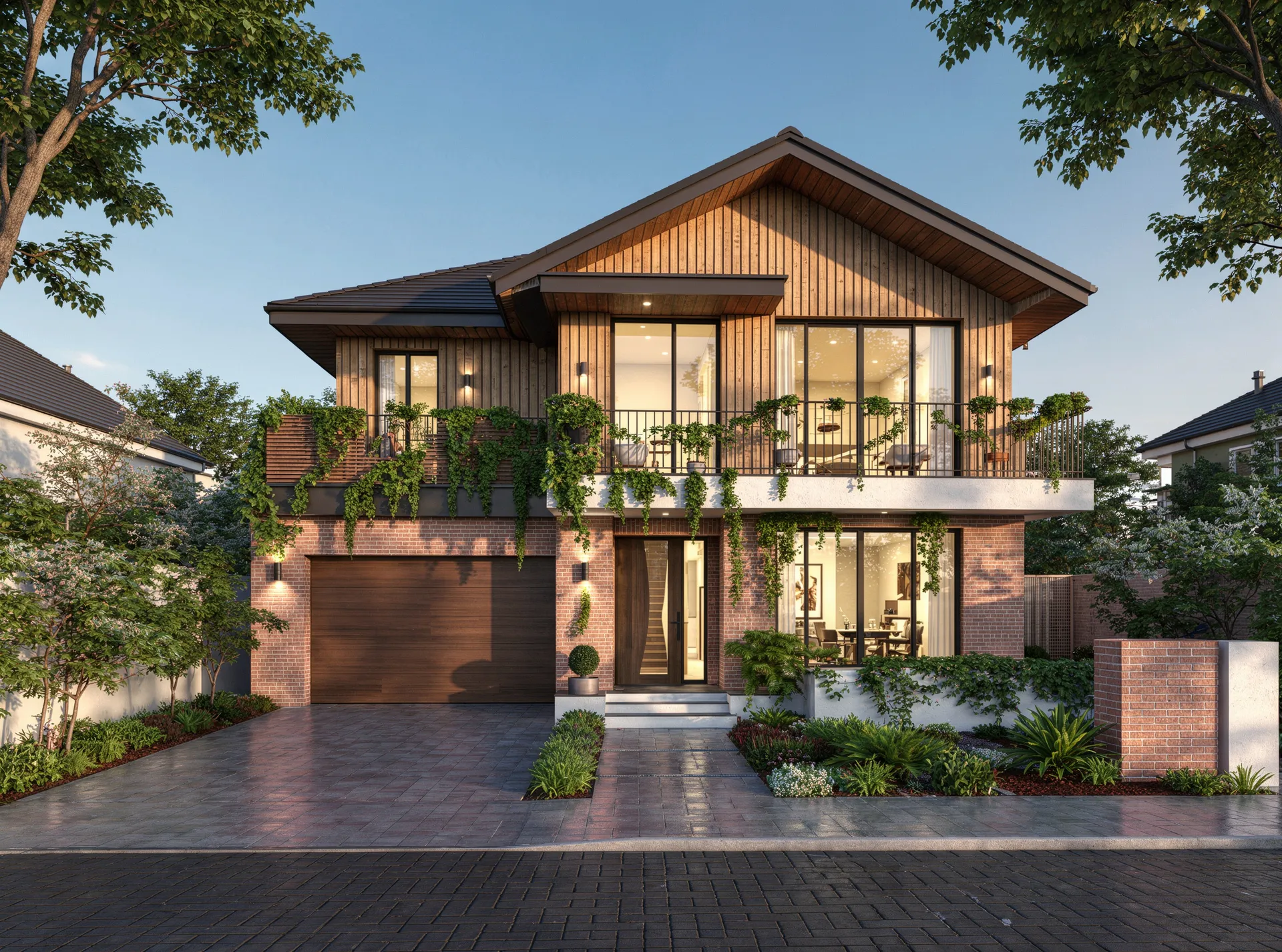 Photorealistic exterior render created from an Archicad model using Vibe3D AI